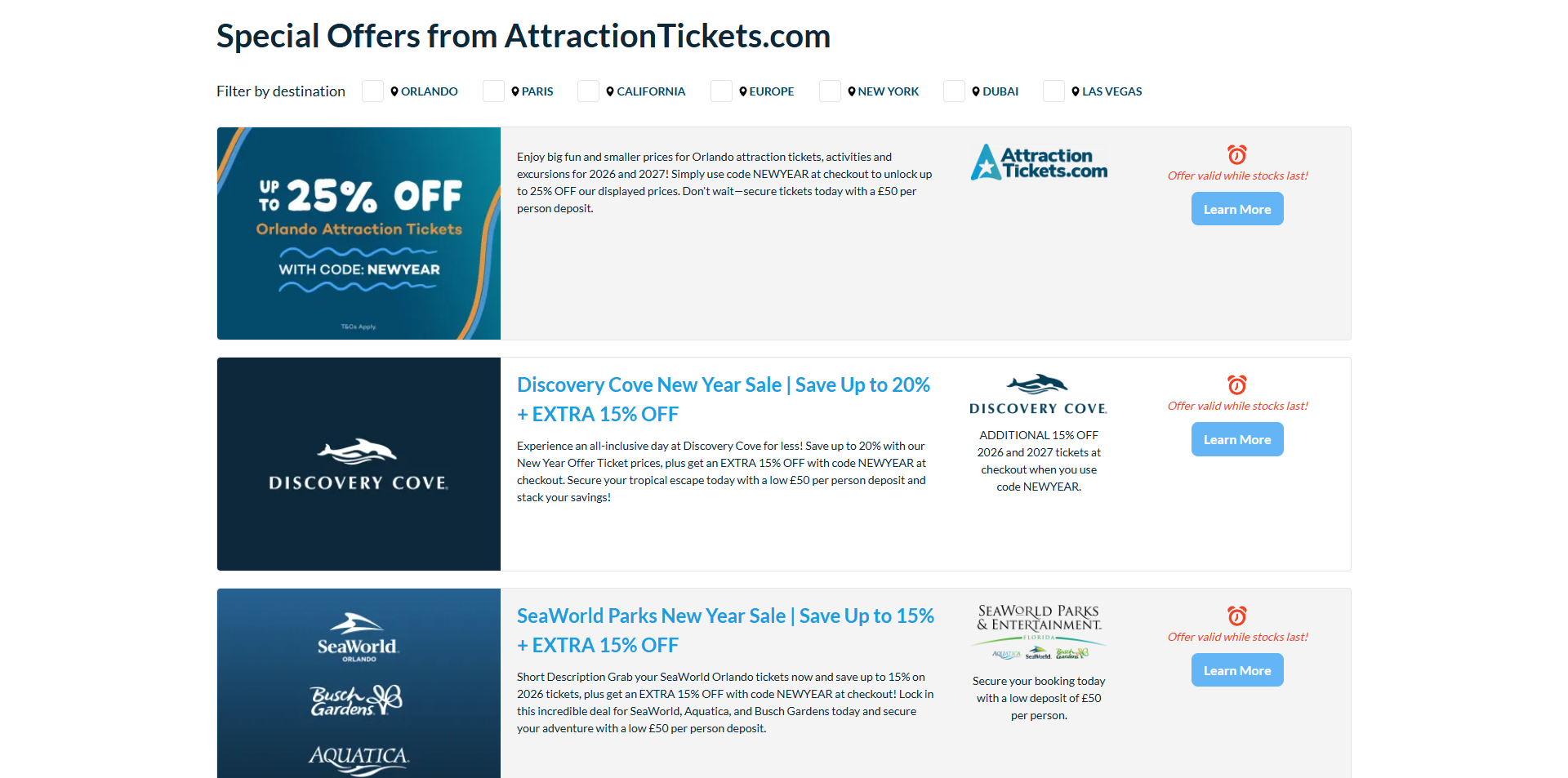 Attraction Tickets coupons
